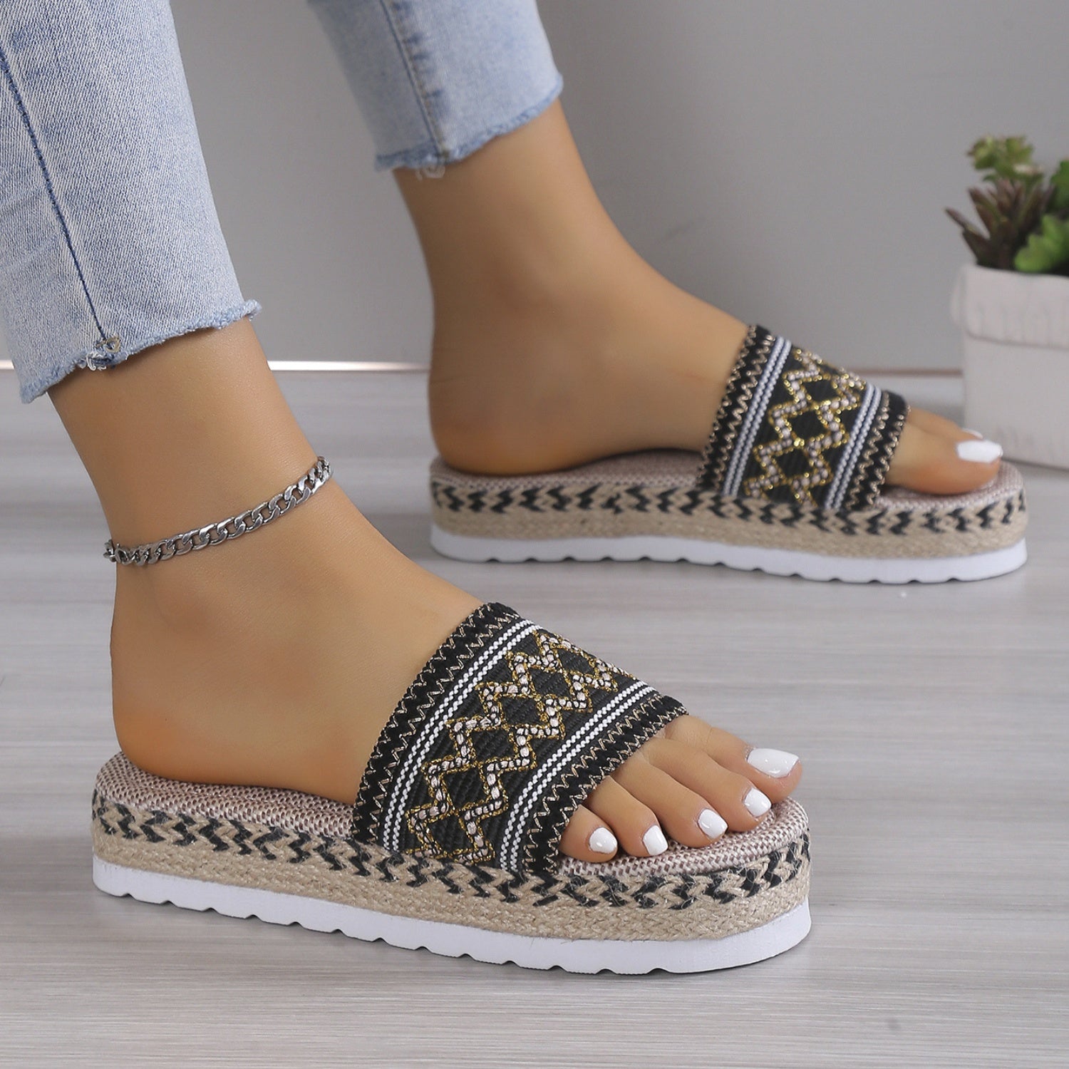 Geometric Weave Platform Sandals - Tigbuls Variety Fashion