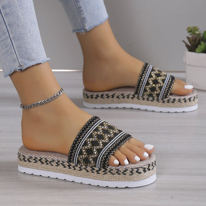 Geometric Weave Platform Sandals - Tigbuls Variety Fashion