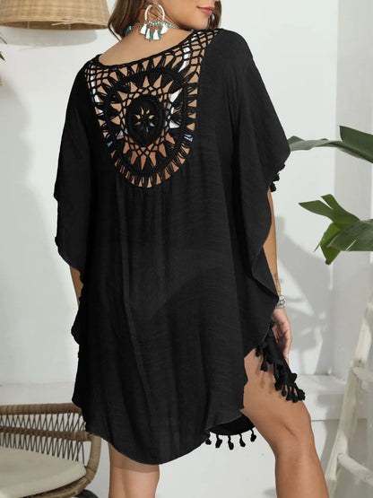 Tassel Crochet Round Neck Cover-Up - Tigbul's Variety Fashion Shop