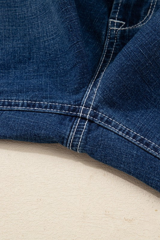 Jeans hem cuff stitching and seam details on Sail Blue denim