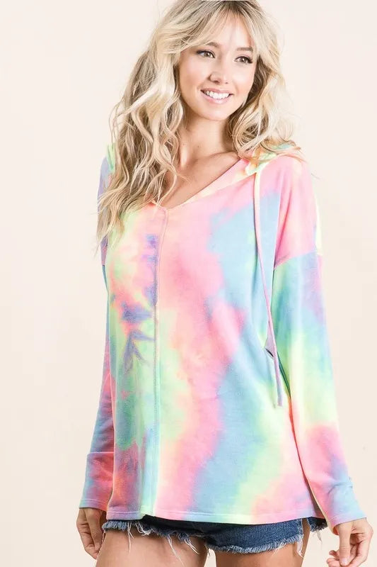 Tie Dye Terry Long Sleeve Hoodie - Tigbul's Variety Fashion Shop