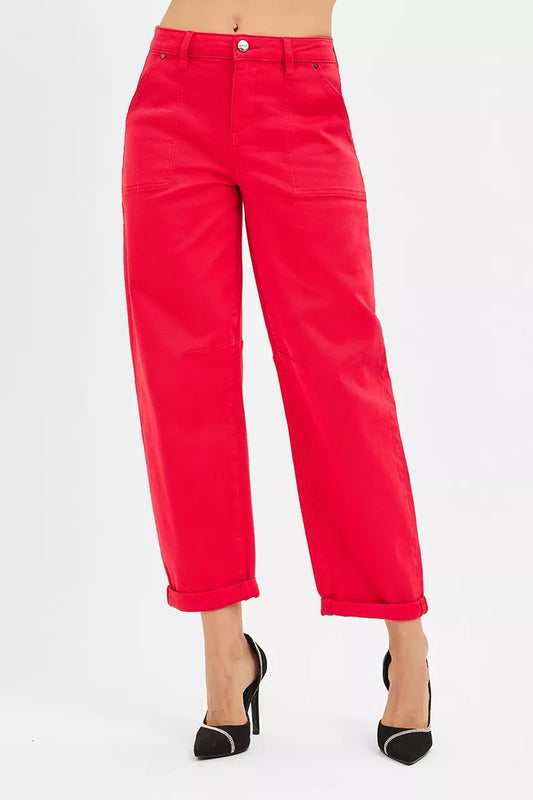 RISEN High Rise Ankle Cuffed Barrel Pants - Tigbul's Variety Fashion Shop