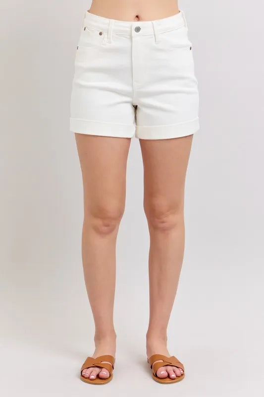 Judy Blue Full Size High Waist Double Roll Cuff Denim Shorts Plus Size - Tigbul's Variety Fashion Shop