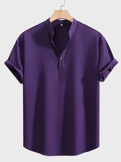 Men's Button Detail Short Sleeve Blouse - Tigbul's Variety Fashion Shop