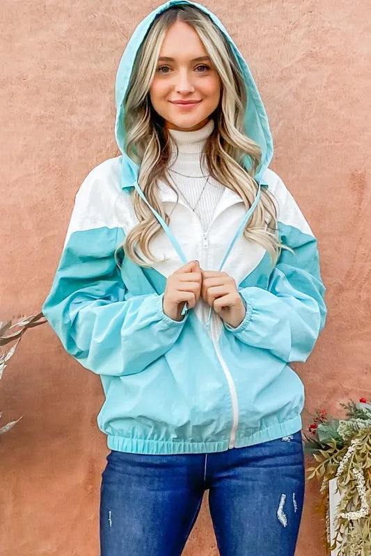 Mint Green Color Block Windbreaker Jacket - Tigbul's Variety Fashion Shop