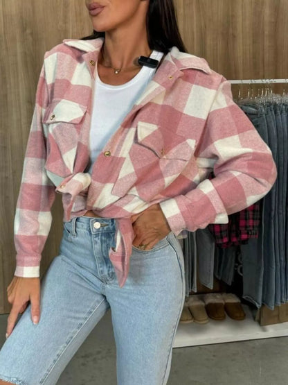 Plaid Button-Down Long Sleeve Shacket - Tigbul's Variety Fashion Shop