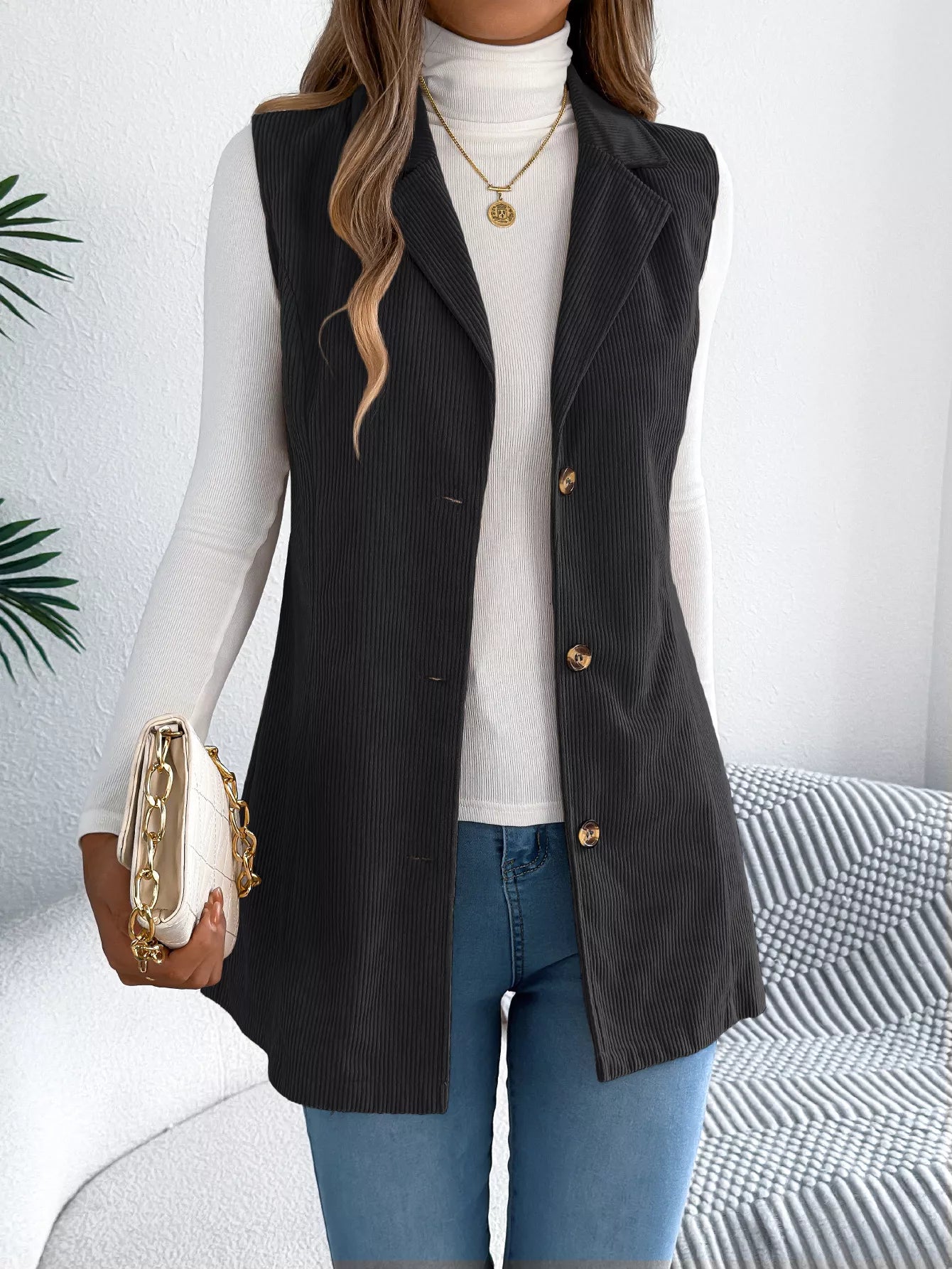 Button-Front Longline Vest Coat - Tigbul's Variety Fashion Shop