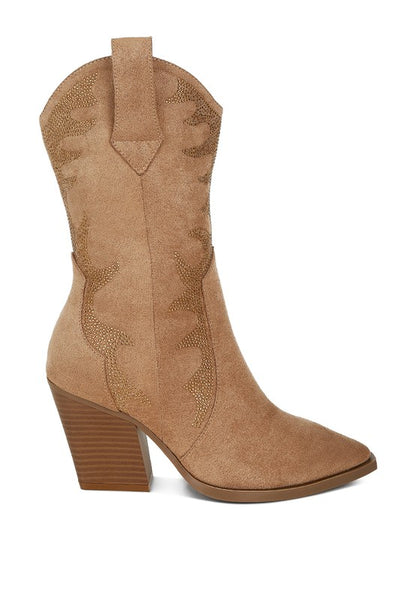 Rambler Rhinestones Embellished Calf Boots - Tigbul's Variety Fashion Shop