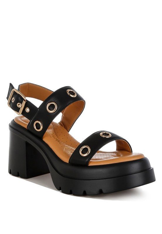 Eyelet Detail Platform Heel Sandals - Tigbul's Variety Fashion Shop
