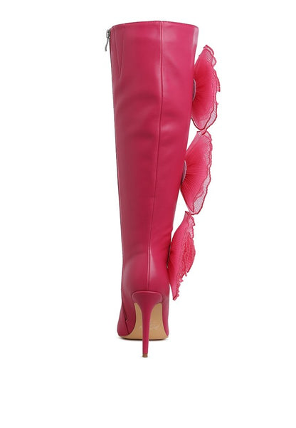 Chinkara Sheer Big Rose Detail Long 4" High Heel Boots - Tigbul's Variety Fashion Shop