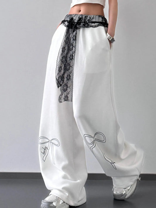 Wide Leg Pants with Lace Belt Detail - Tigbul's Variety Fashion Shop