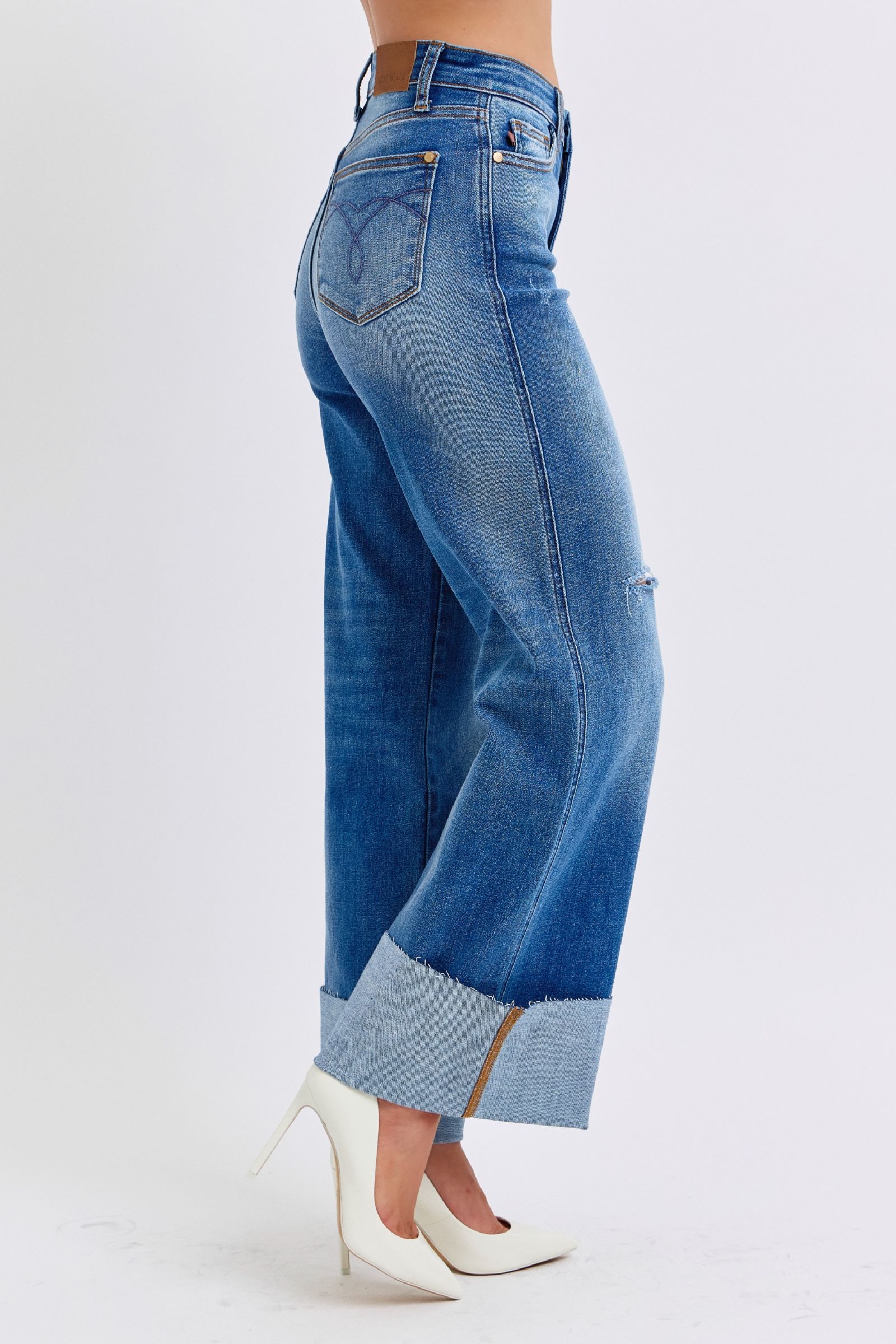 Judy Blue Full Size Distressed High Waist Wide Leg Jeans - Tigbul's Variety Fashion Shop