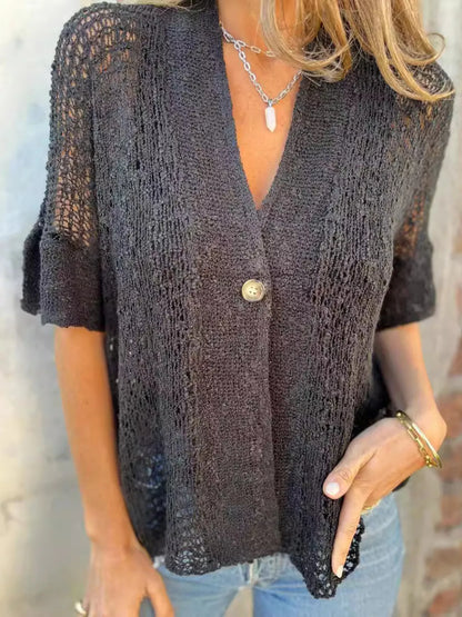 Full Size One Button Half Sleeve Cardigan Plus Size - Tigbul's Variety Fashion Shop