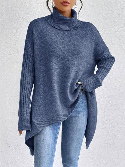 Turtleneck Dropped Shoulder Sweater - Tigbul's Variety Fashion Shop