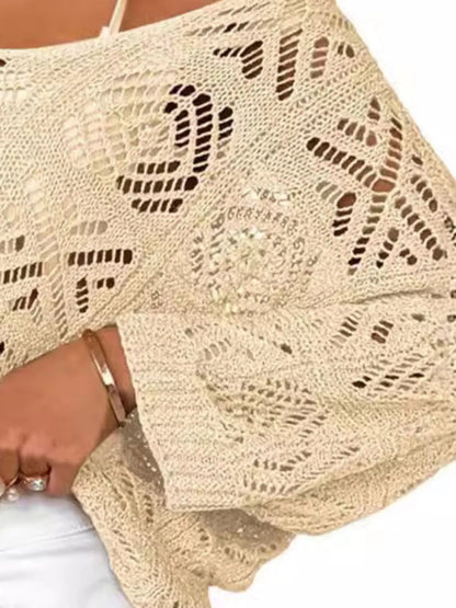 Openwork 3/4 Sleeve Knit Cover Up - Tigbul's Variety Fashion Shop