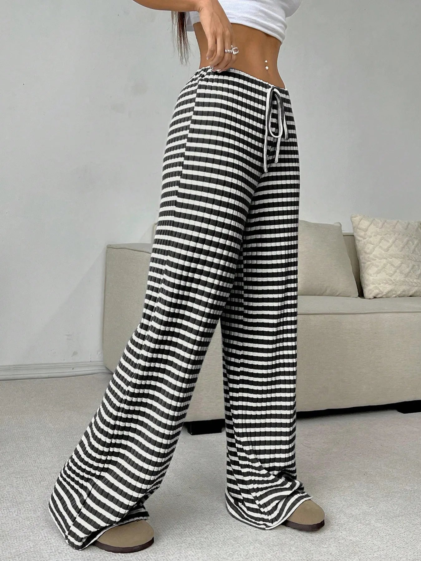 Striped Wide Leg Drawstring Pants - Tigbul's Variety Fashion Shop
