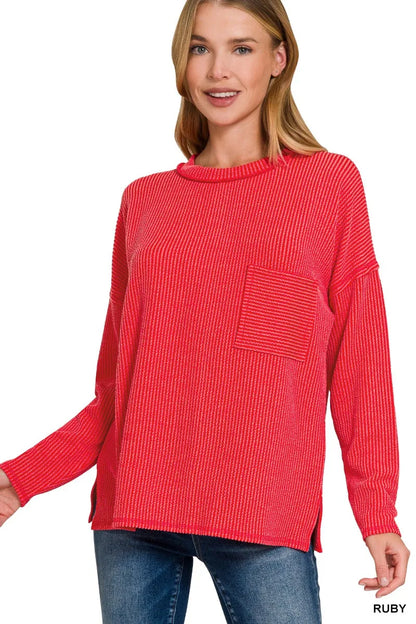 Zenana Long Sleeve Drop Shoulder Rib Top - Tigbul's Variety Fashion Shop
