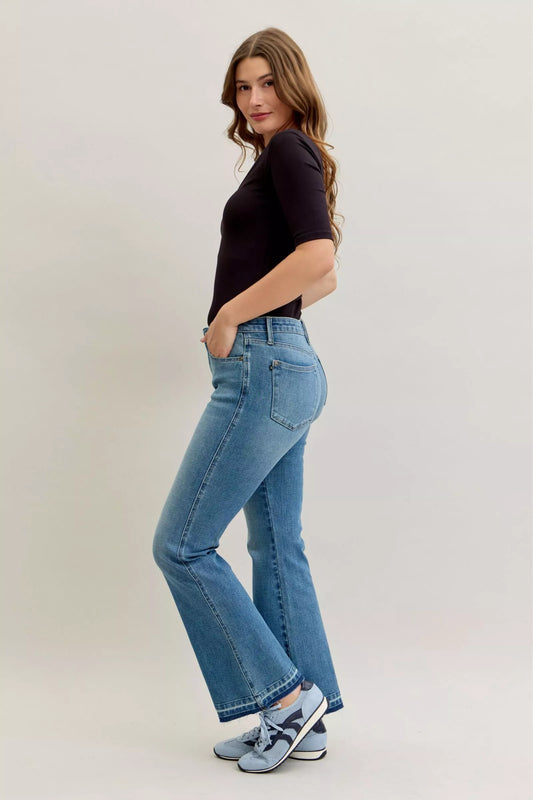 Judy Blue Full Size Mid Rise Slim Bootcut Tummy Control Release Hem Jeans Plus Size - Tigbul's Variety Fashion Shop