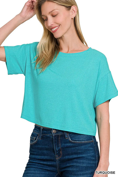Zenana Ribbed Round-Neck Crop T-Shirt - Tigbul's Variety Fashion Shop