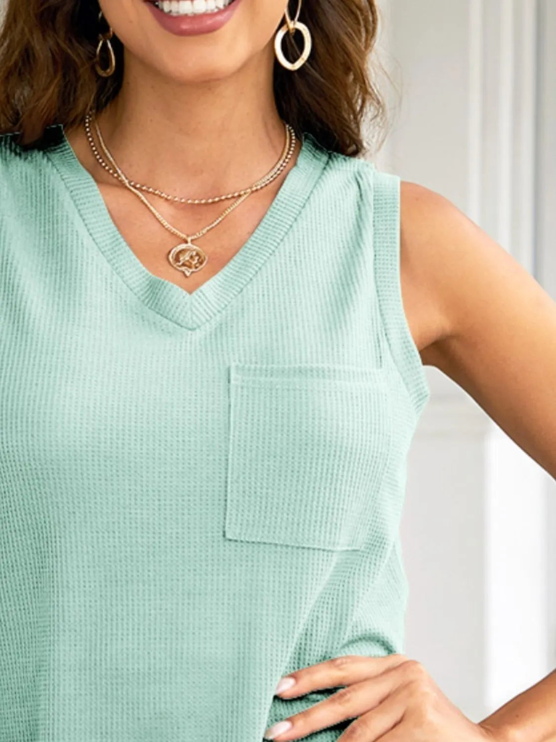 Pocketed V-Neck Tank Top - Tigbul's Variety Fashion Shop