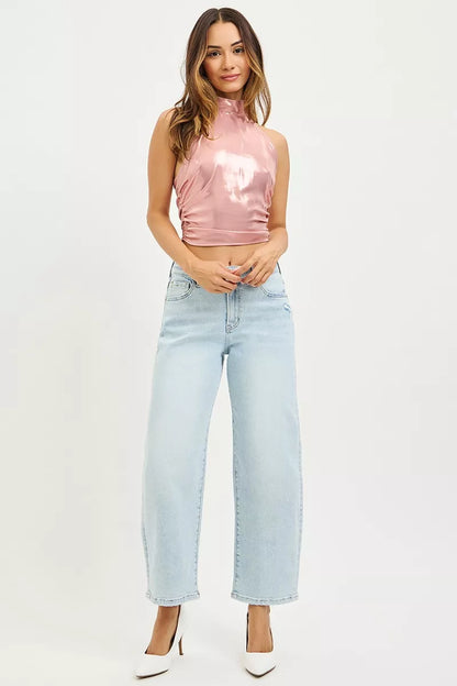 RISEN High Rise Crop Barrel Jeans - Tigbul's Variety Fashion Shop