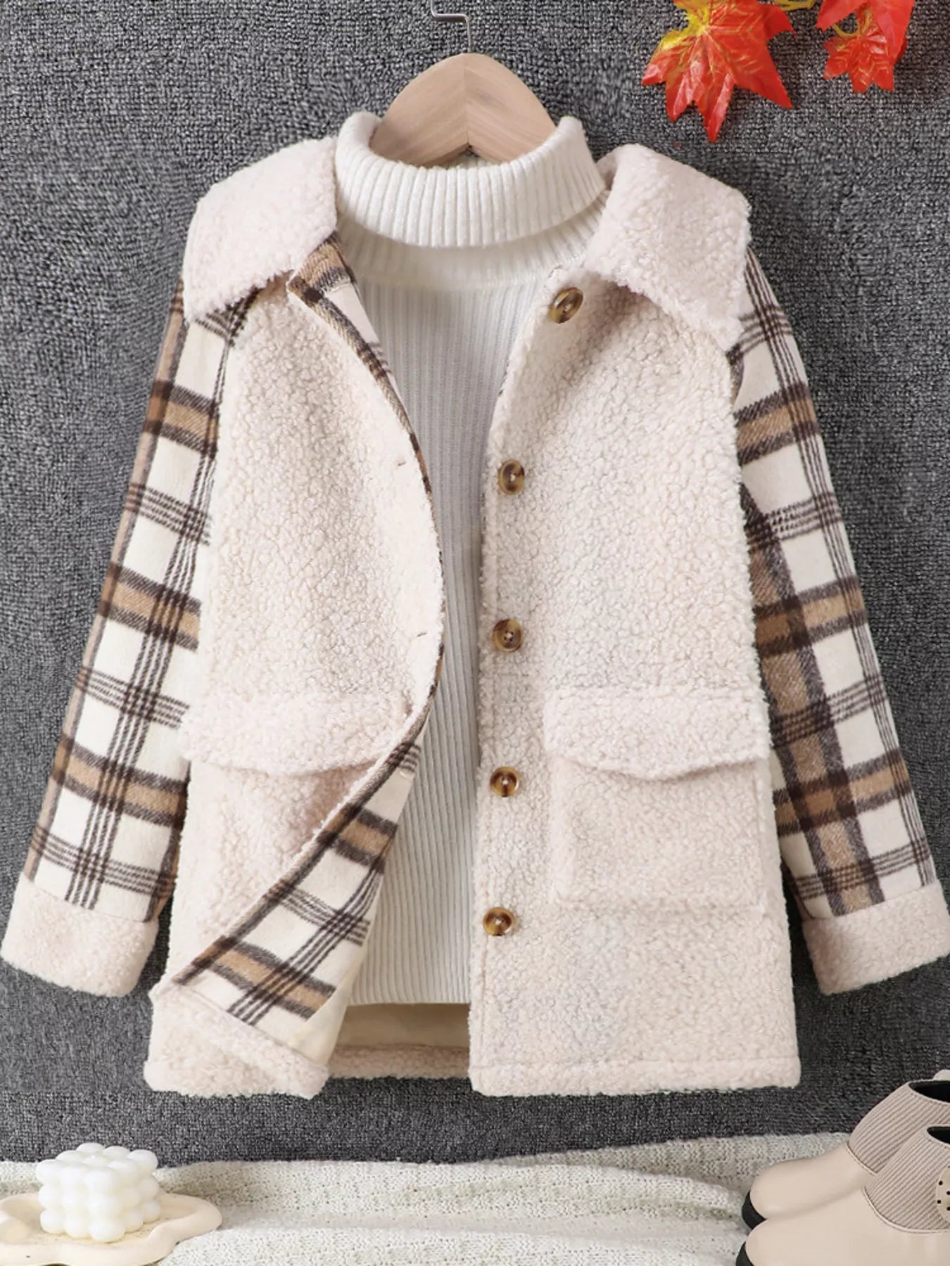 Children's Cozy Plaid Sleeve Fleece Jacket - Tigbuls