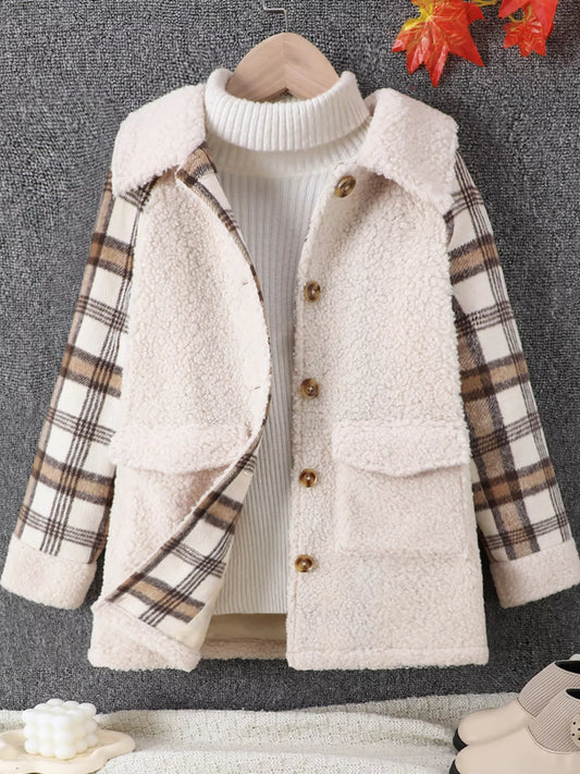 Children's Cozy Plaid Sleeve Fleece Jacket - Tigbuls