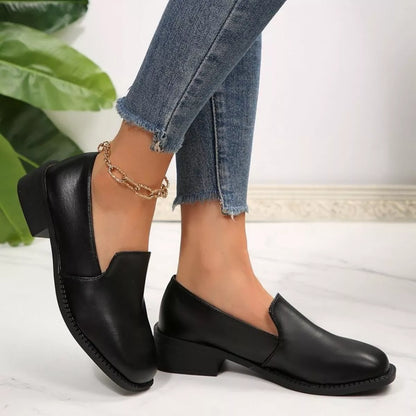 Round Toe Block Heels Loafers - Tigbul's Variety Fashion Shop