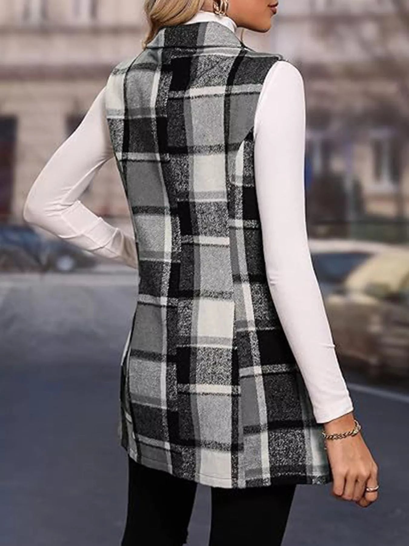 Plaid Button Up Vest Coat - Tigbul's Variety Fashion Shop
