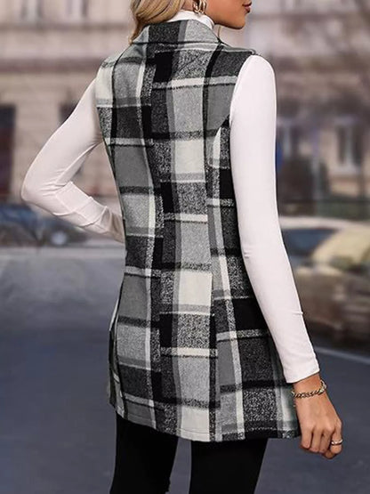 Plaid Button Up Vest Coat - Tigbul's Variety Fashion Shop