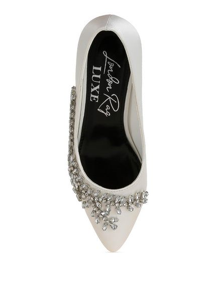Abatina Satin Diamante Embellished Pumps - Tigbul's Variety Fashion Shop