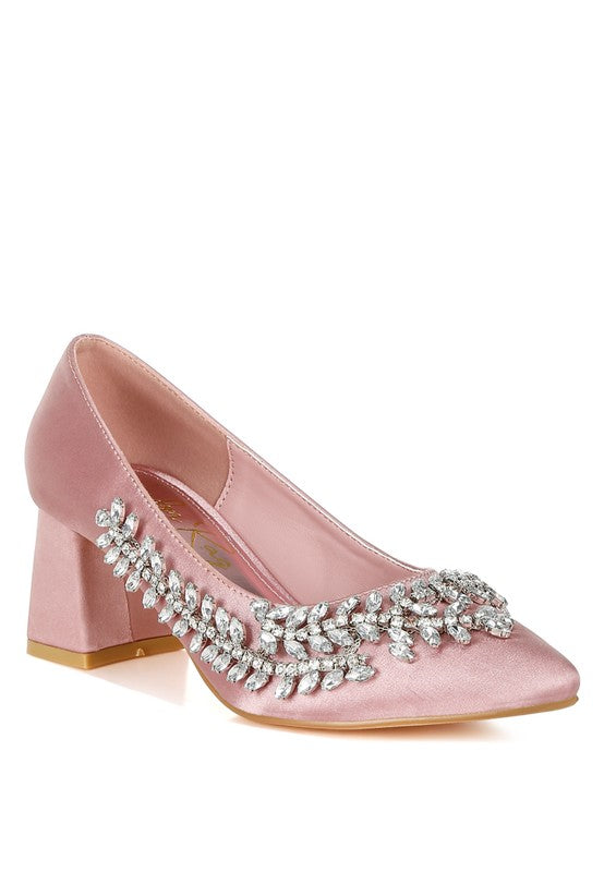 Abatina Satin Diamante Embellished Pumps - Tigbul's Variety Fashion Shop