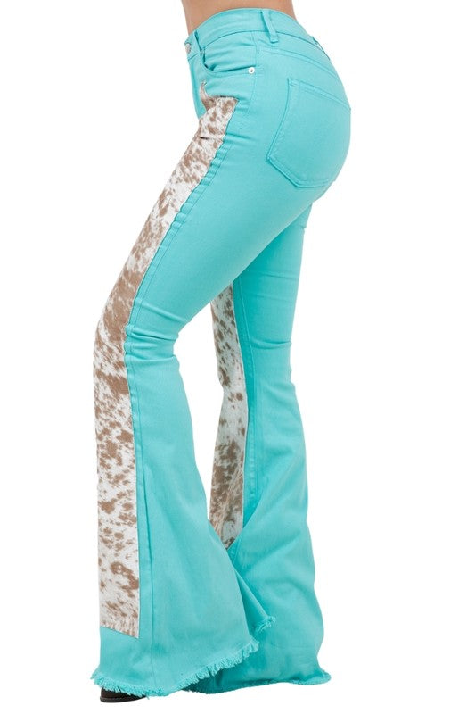 Rodeo Bell Bottom Turquoise/Brown- Inseam 34 - Tigbul's Variety Fashion Shop