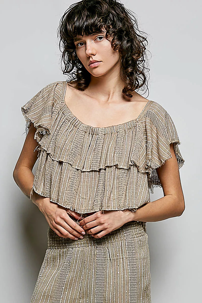 POL Off-Shoulder Ruffle Crop Top - Tigbul's Variety Fashion Shop
