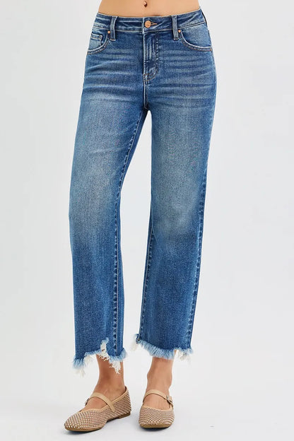 RISEN Full Size Mid Rise Crop Straight Jeans Plus Size - Tigbul's Variety Fashion Shop