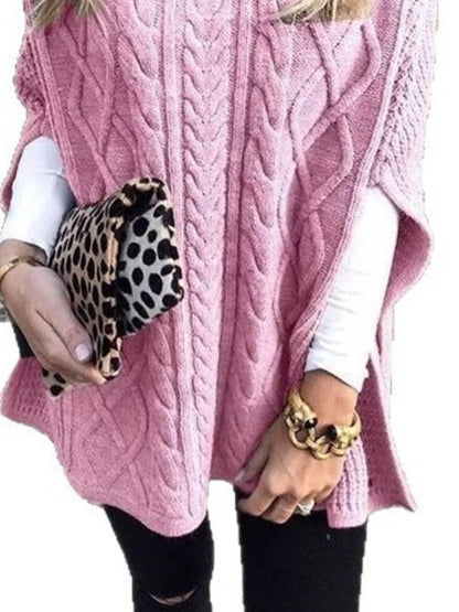 Chunky Cable Knit Turtleneck Poncho Cover Up - Tigbul's Variety Fashion Shop