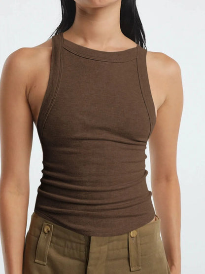 Asymmetrical Back Ribbed Crop Tank Top - Tigbul's Variety Fashion Shop