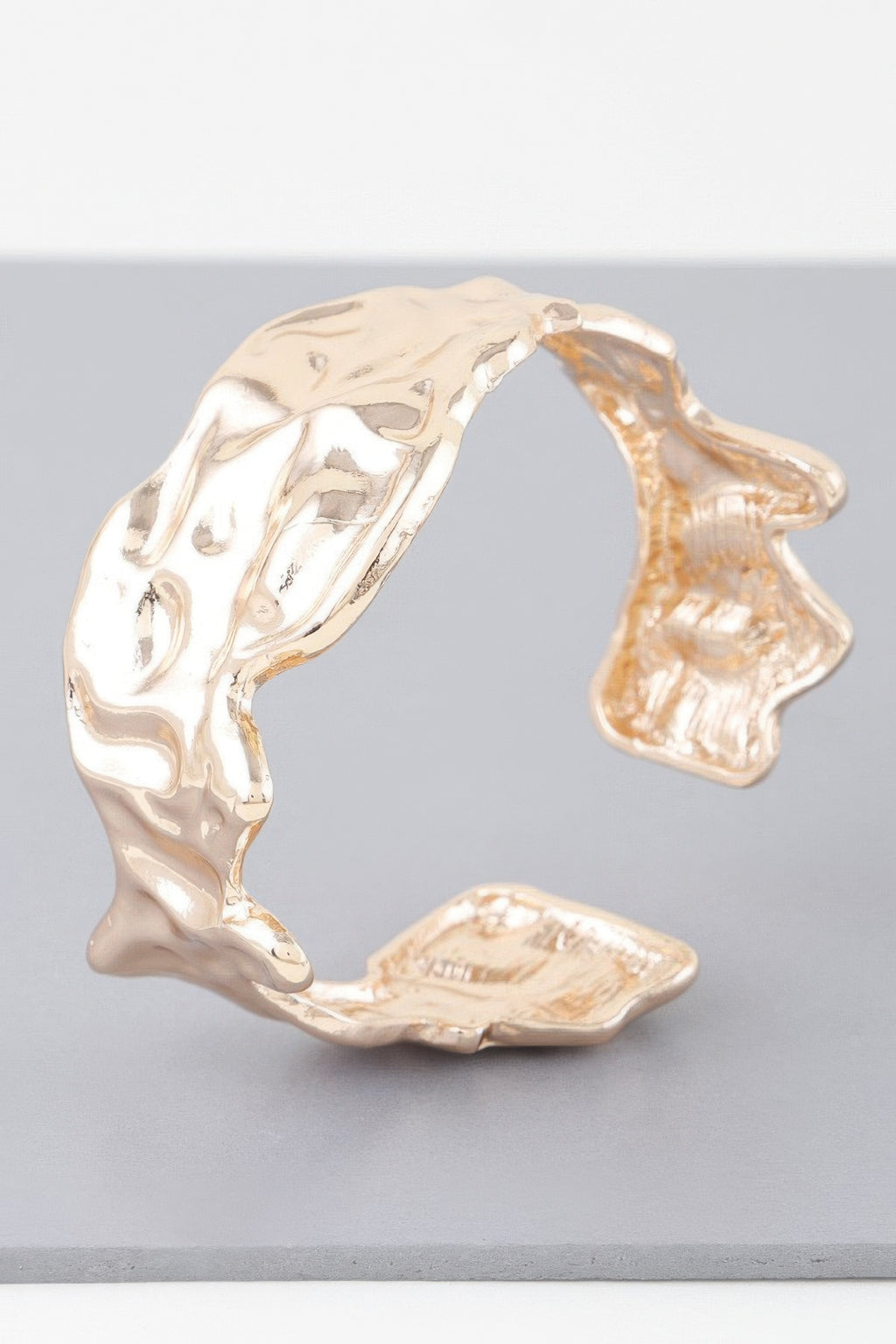 Abstract ripple open cuff bracelet, gold wavy textured finish