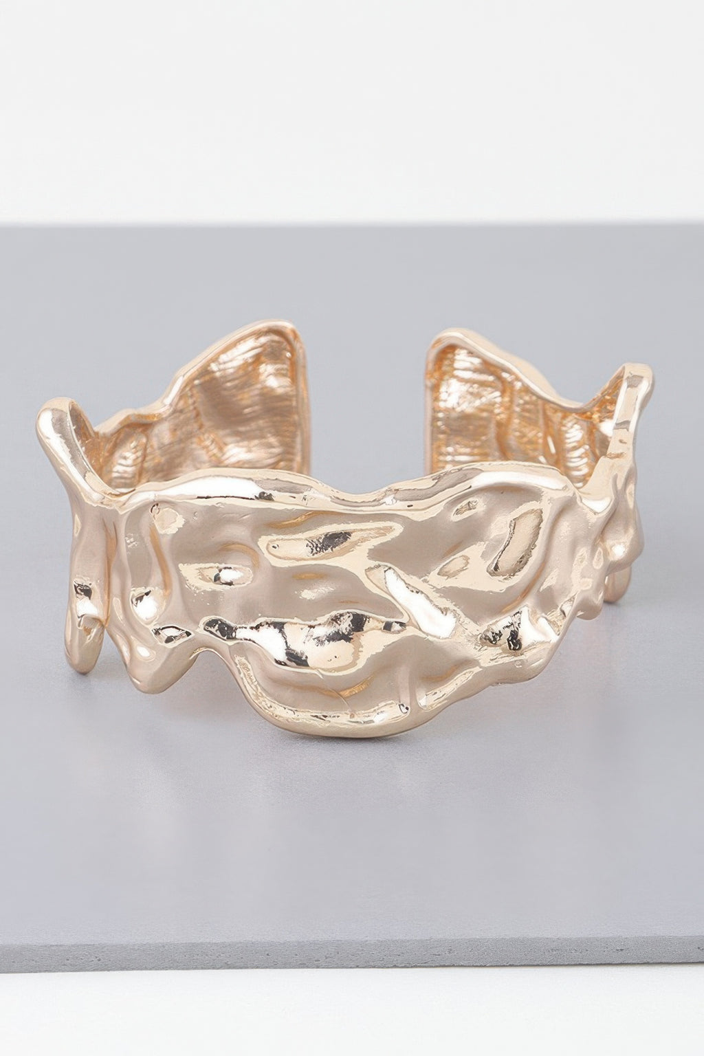 Abstract ripple open cuff bracelet, gold hammered ripple bars