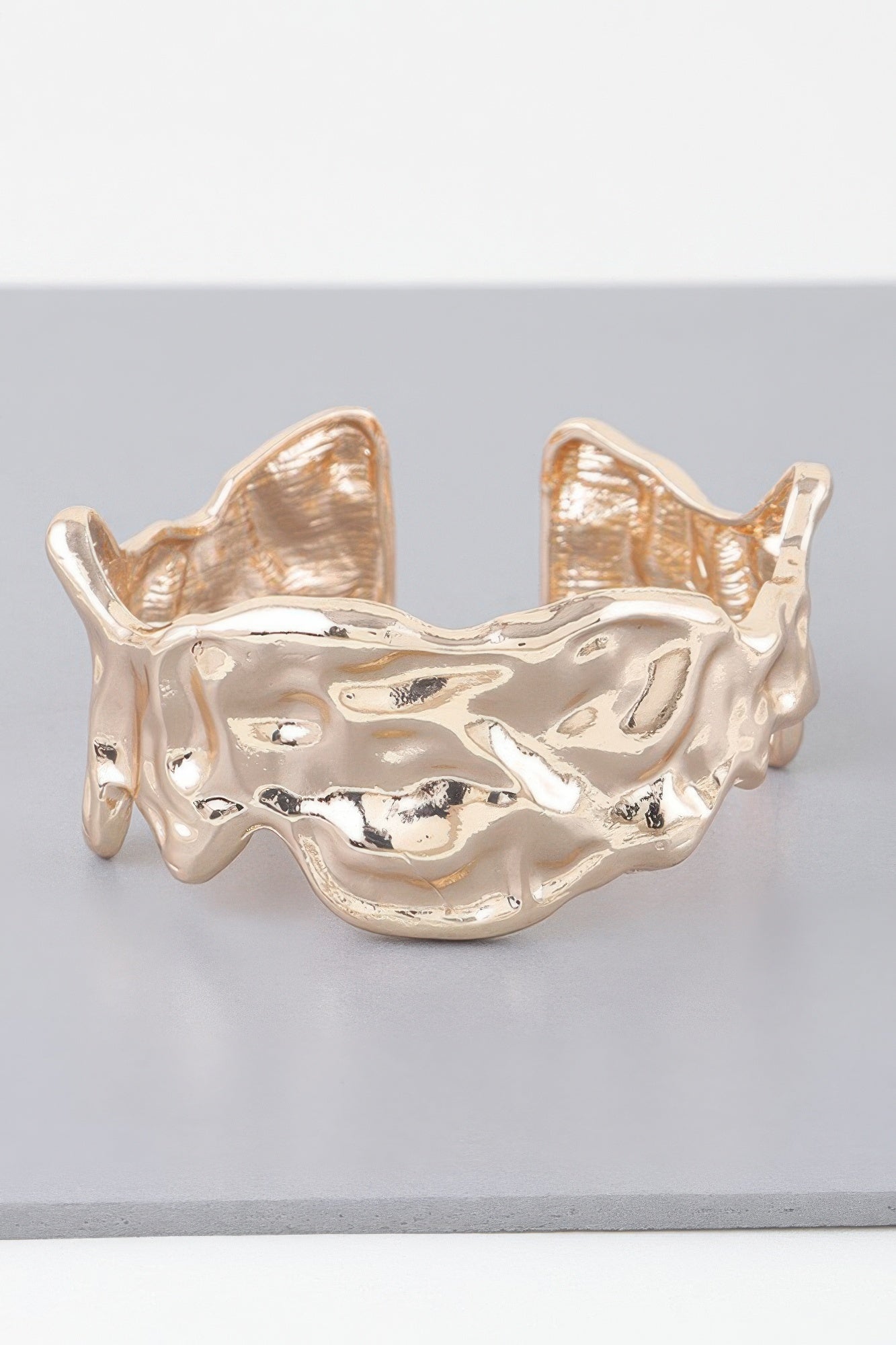Abstract ripple open cuff bracelet, gold hammered ripple bars
