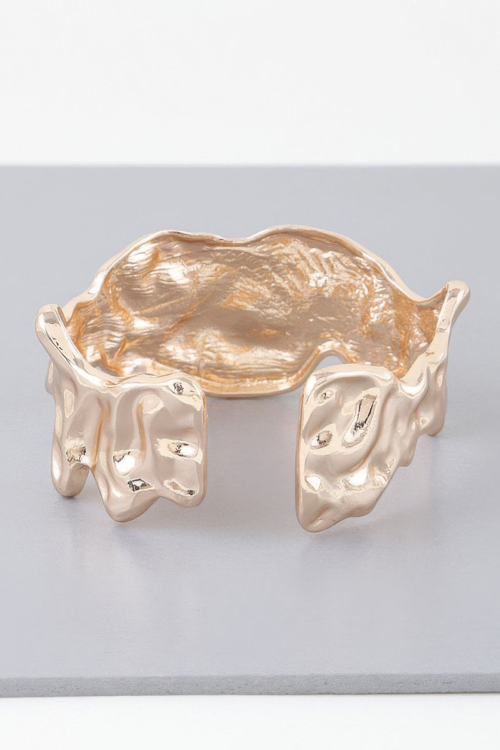 Abstract ripple open cuff bracelet, gold open cuff with raised ripple pattern