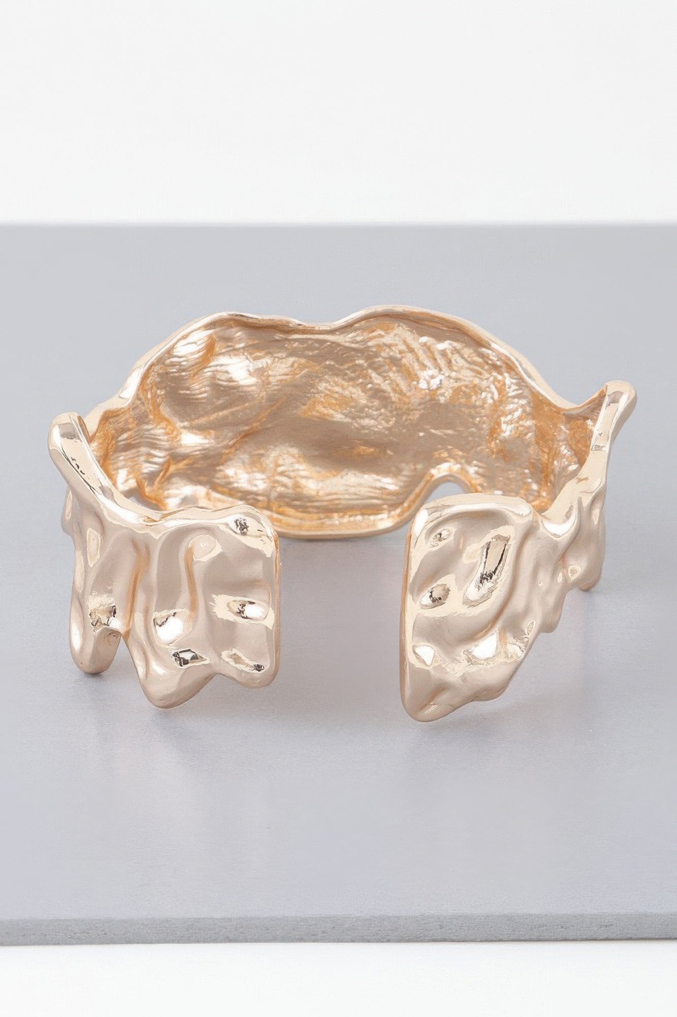 Abstract ripple open cuff bracelet, gold open cuff with raised ripple pattern