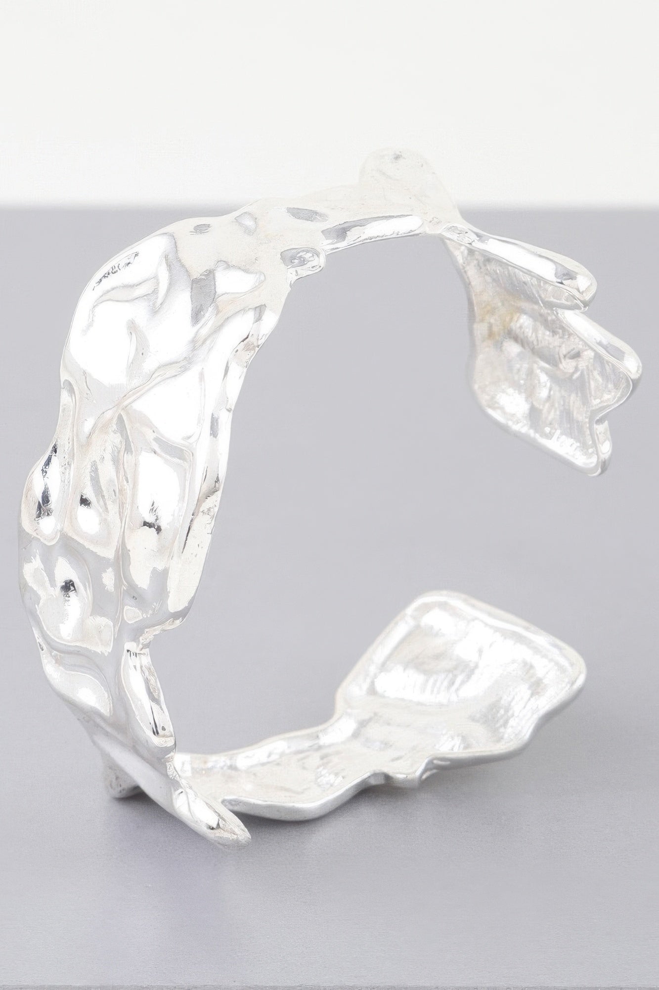 Abstract ripple open cuff bracelet, silver open cuff with wavy ripple texture