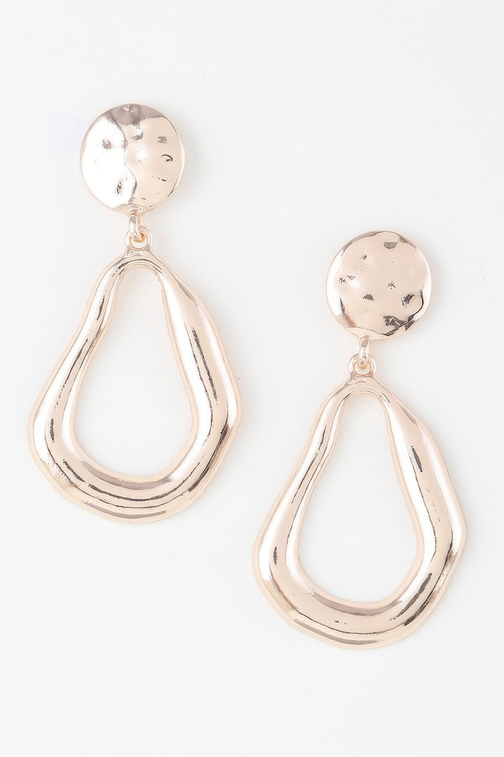 Abstract shiny teardrop earrings, gold-tone with drop teardrop dangle