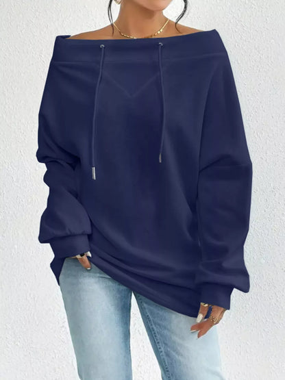 Full Size Off-Shoulder Drawstring Long Sleeve Top Plus Size - Tigbul's Variety Fashion Shop