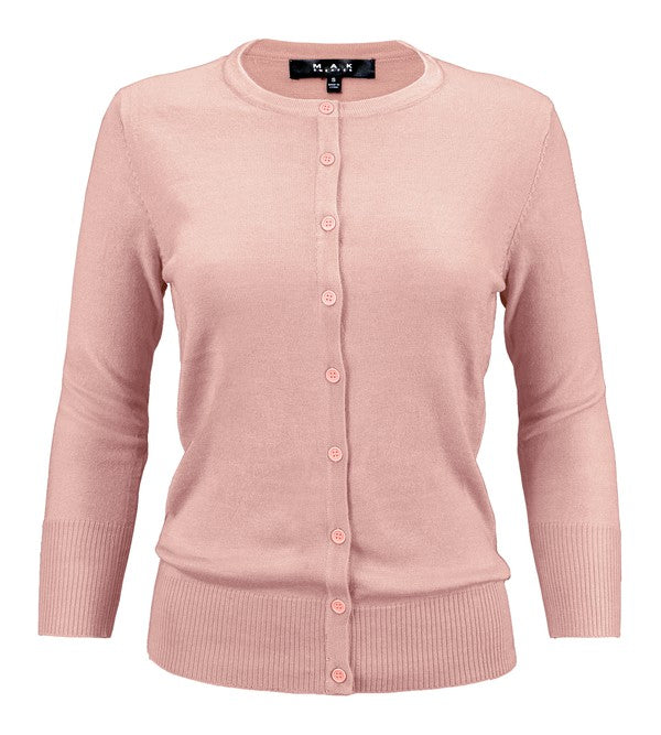 Ladies Crewneck Button Down Knit Cardigan Sweater - Tigbul's Variety Fashion Shop