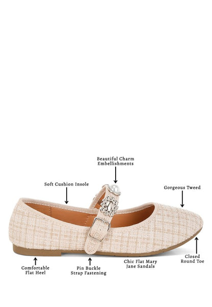 Noyama Charms Embellished Tweed Mary Janes - Tigbul's Variety Fashion Shop