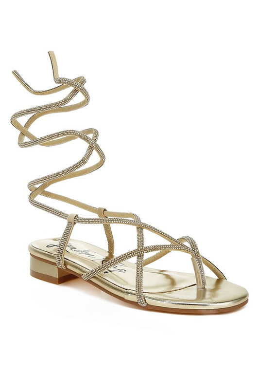 Babbity Rhinestone Embellished Lace-Up Sandals - Tigbul's Variety Fashion Shop