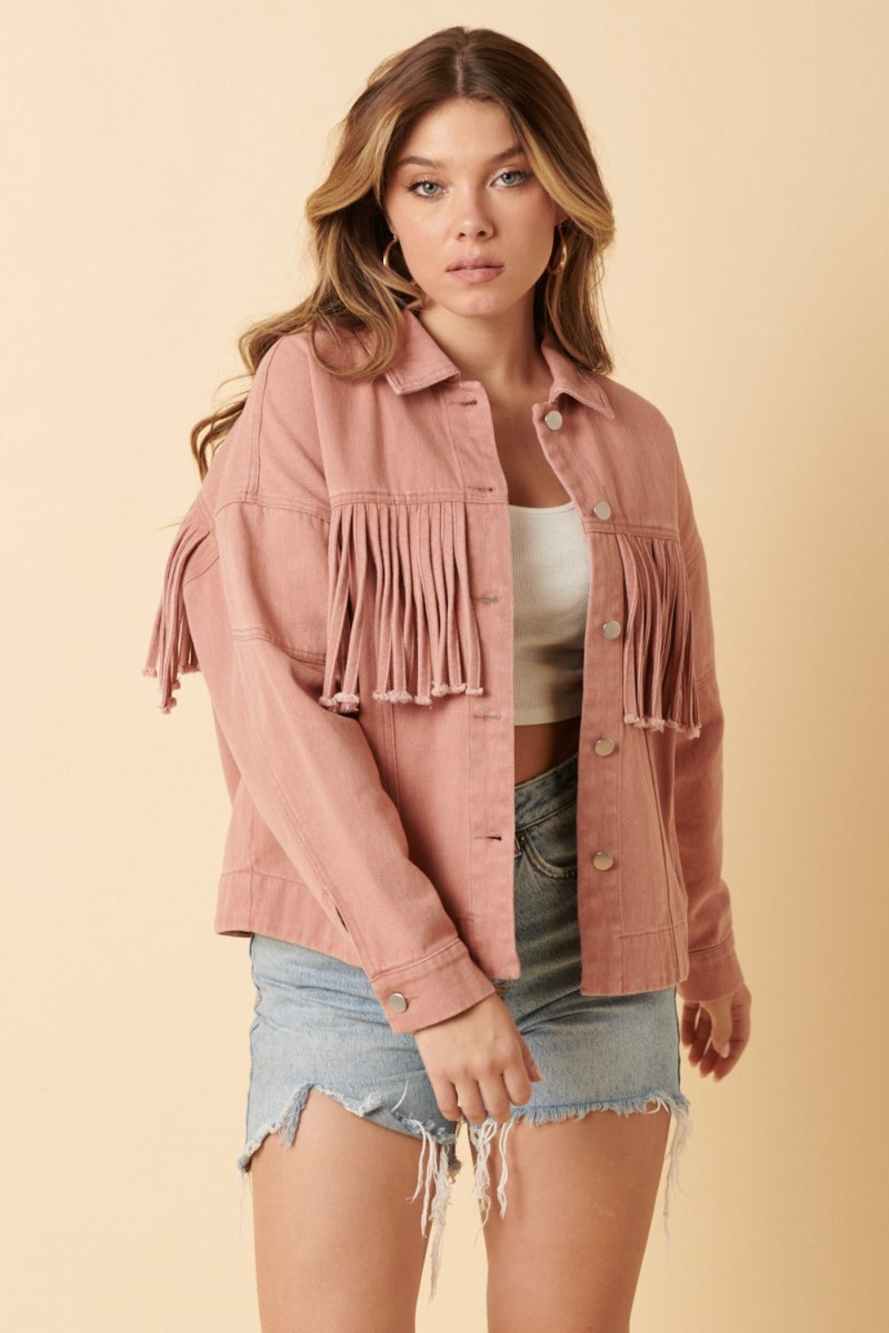 Pink Fringe Detail Cotton Twill Jacket - Tigbul's Variety Fashion Shop