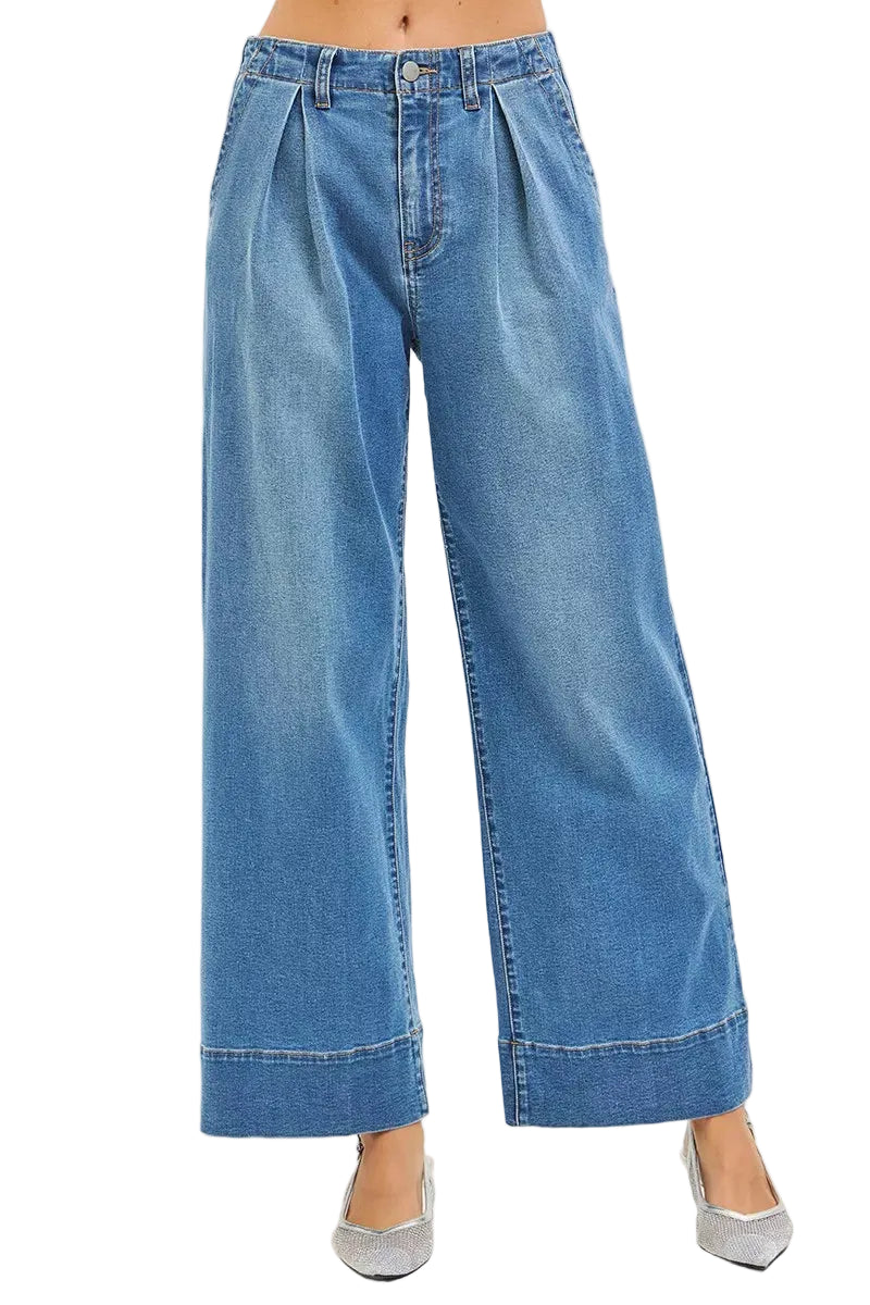 RISEN Slouchy Wide Leg Jeans With Pleats - Tigbul's Variety Fashion Shop